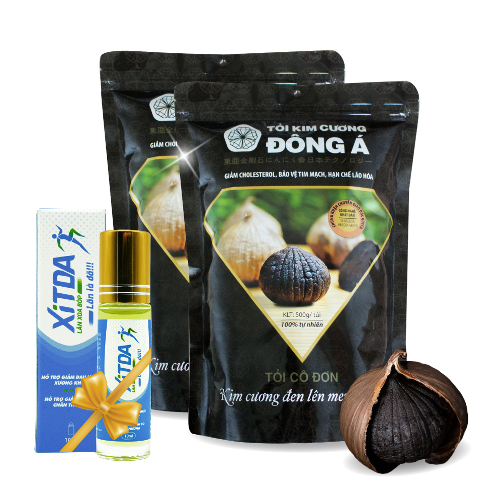 Combo 02 Túi Tỏi Đen Đông Á 500g tặng 01 lăn xoa bóp Xitda